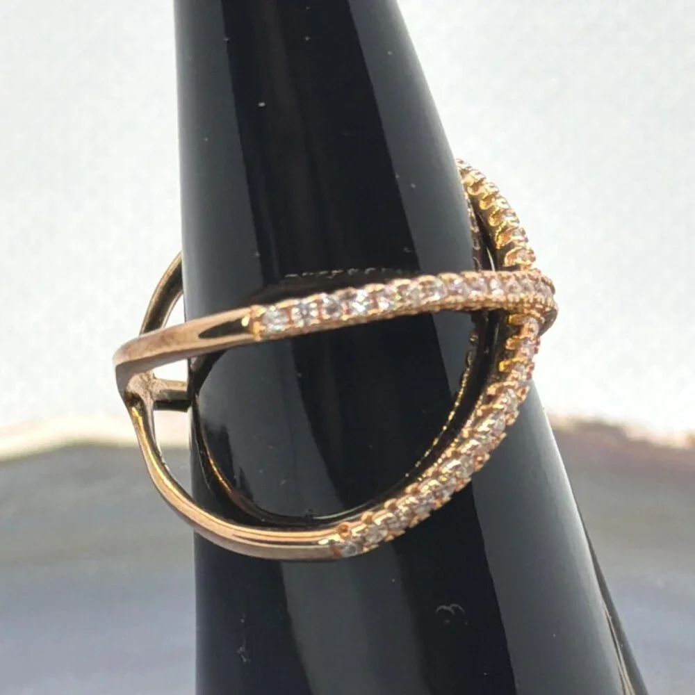 NEW 925 Silver Rose Gold Vermeil Pave CZ Criss Cross Ring Architectural Size 8 - Picture 3 of 16